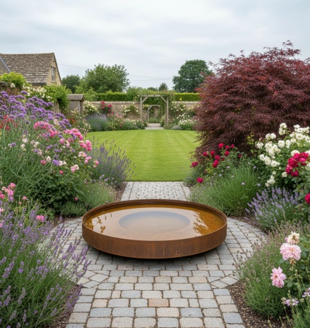 large corten water bowl